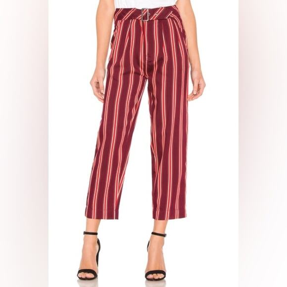 Free People Seemed Like Stripe Belted Crop Pant in Burgundy/Red Sz 2 Office Boho - Picture 4 of 16